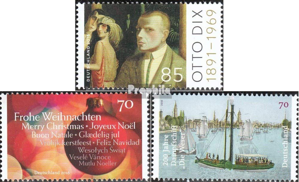 Prophila Collection RFA (FR.Allemagne) 3267,3269,3273 (complète.Edition.) oblitéré 2016 Otto dix, Noël, Le Bateau à Vapeur (Timbres pour Les collectionneurs) Navigation/navires