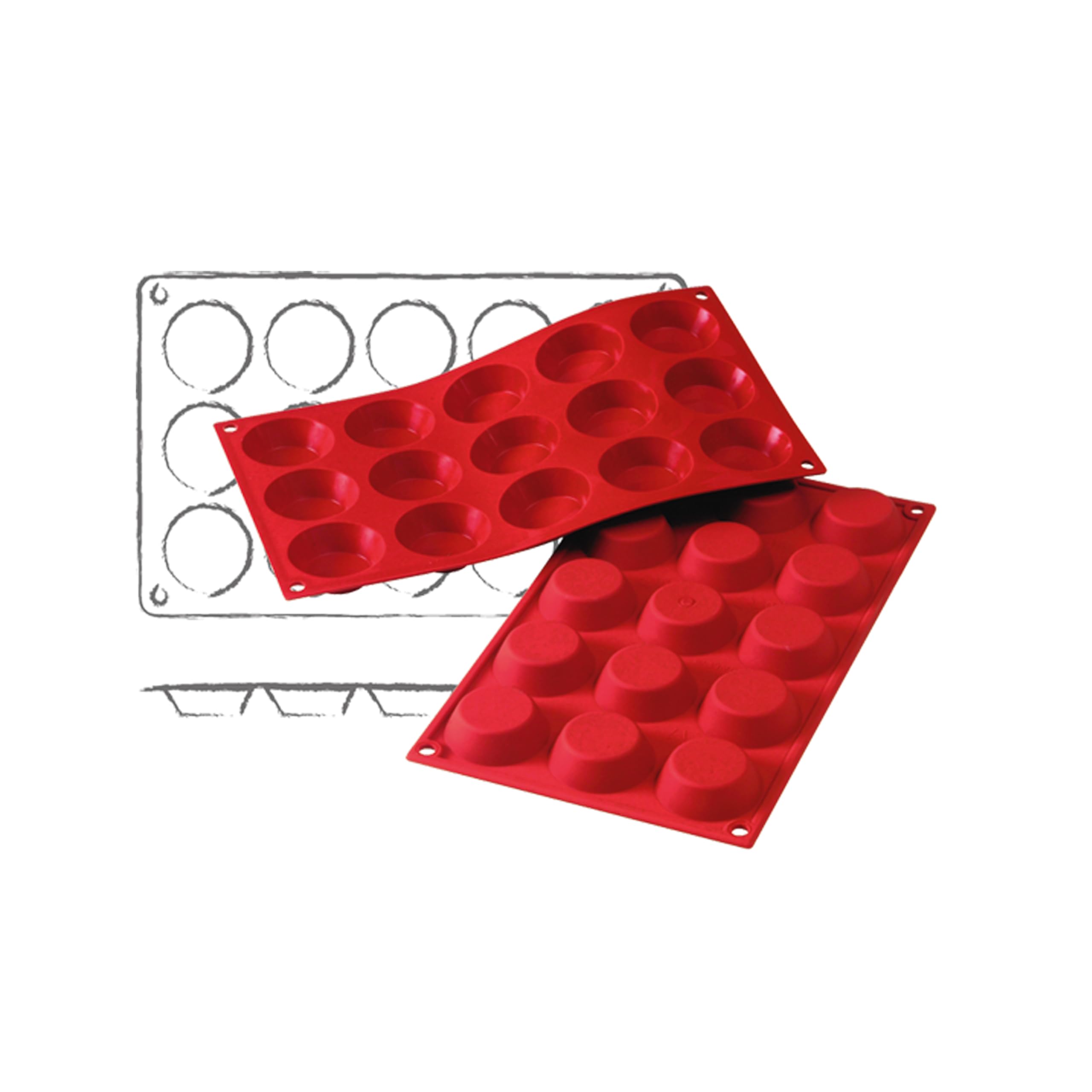 Déco Relief - Silicone Mould 15 Tartlets φ 5 x 1.5 cm - Cake Baking Mould - Professional Equipment