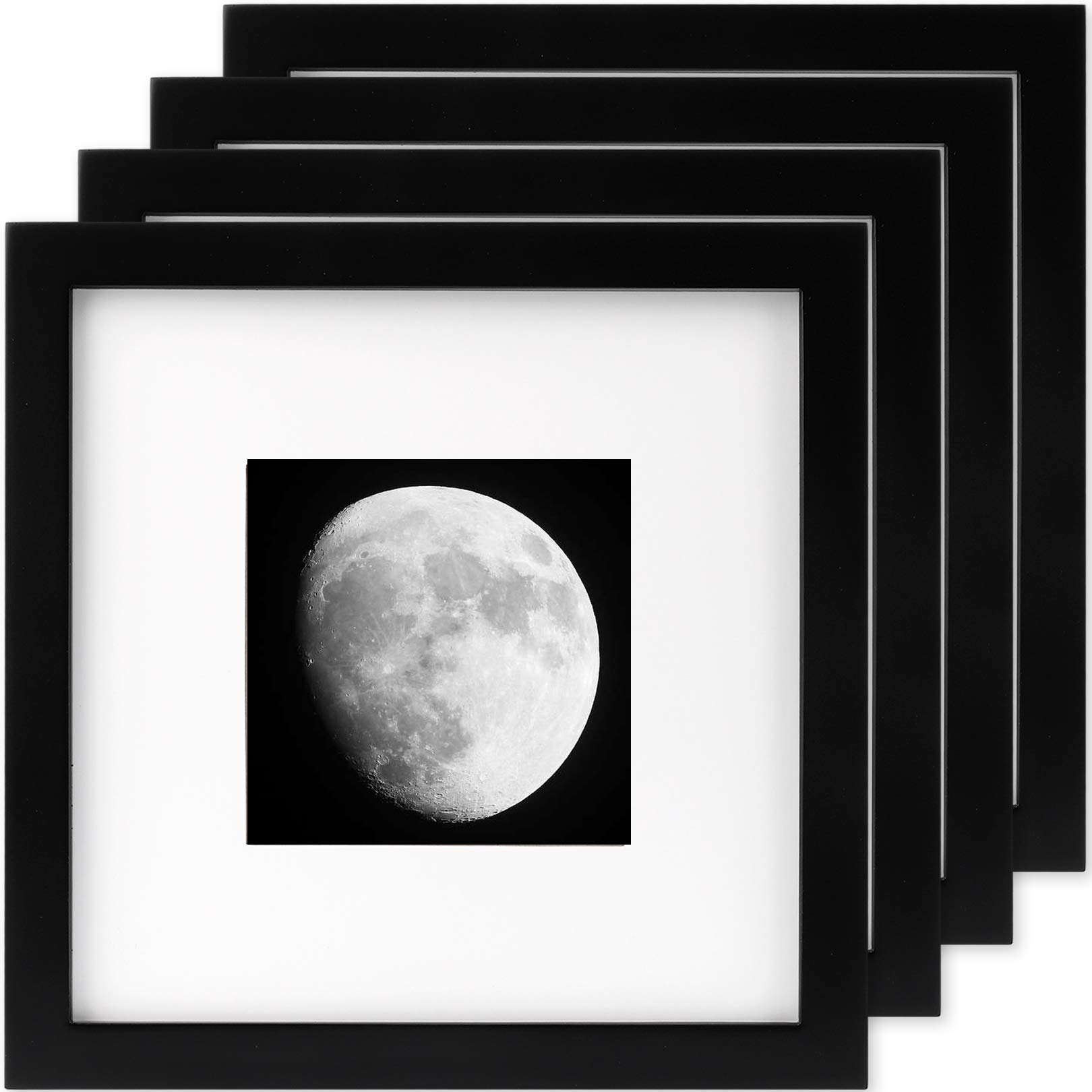 AEVETE 10x10 Picture Frames Black Wood 4 Pack Wall Tabletop Square Frames Display Photos 10x10 5x5