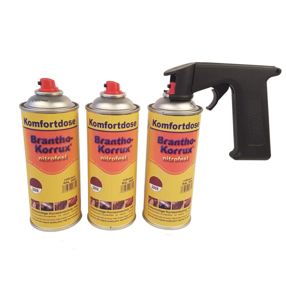 Brantho Korrux 3 x nitrofest rotbraun 400ml Spraydose Rostschutz Metallschutzfarbe + Spraydosenhandgriff
