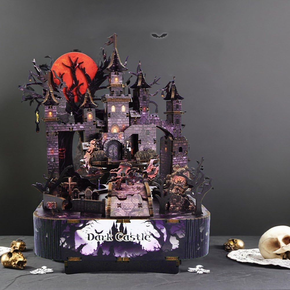 Carillon in Legno Fai Te, Puzzle 3D in Legno per Adulti, Modello di Carillon a Tema Halloween, Kit di Costruzione Fai Te, Artigianato, Regalo