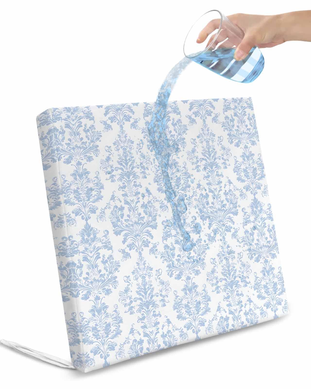 2 Pack Blue Boho Floral Waterproof Cushion Covers with Ties, Outdoor Patio Chaise Lounge Chair Seat Cushion Slip Covers Replacement(Only Cover) Farmhouse Middle Century Flowers 22