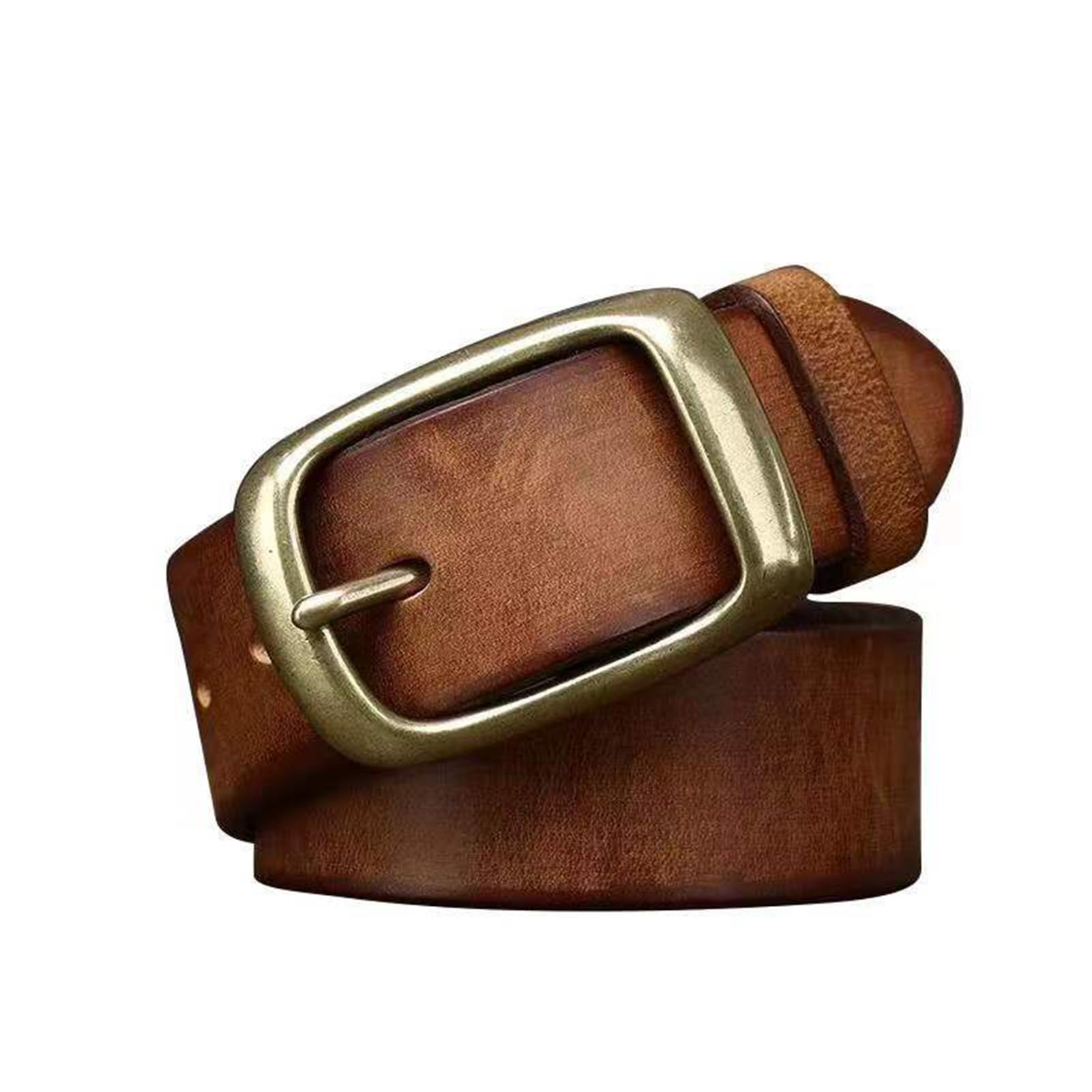 OBASDFD Handmade Cowhide Full Grain Leather Belt 3.8cm Heavy Duty Solid Brass Single Prong Gold Buckle For Men Women(Brown,100cm/39)