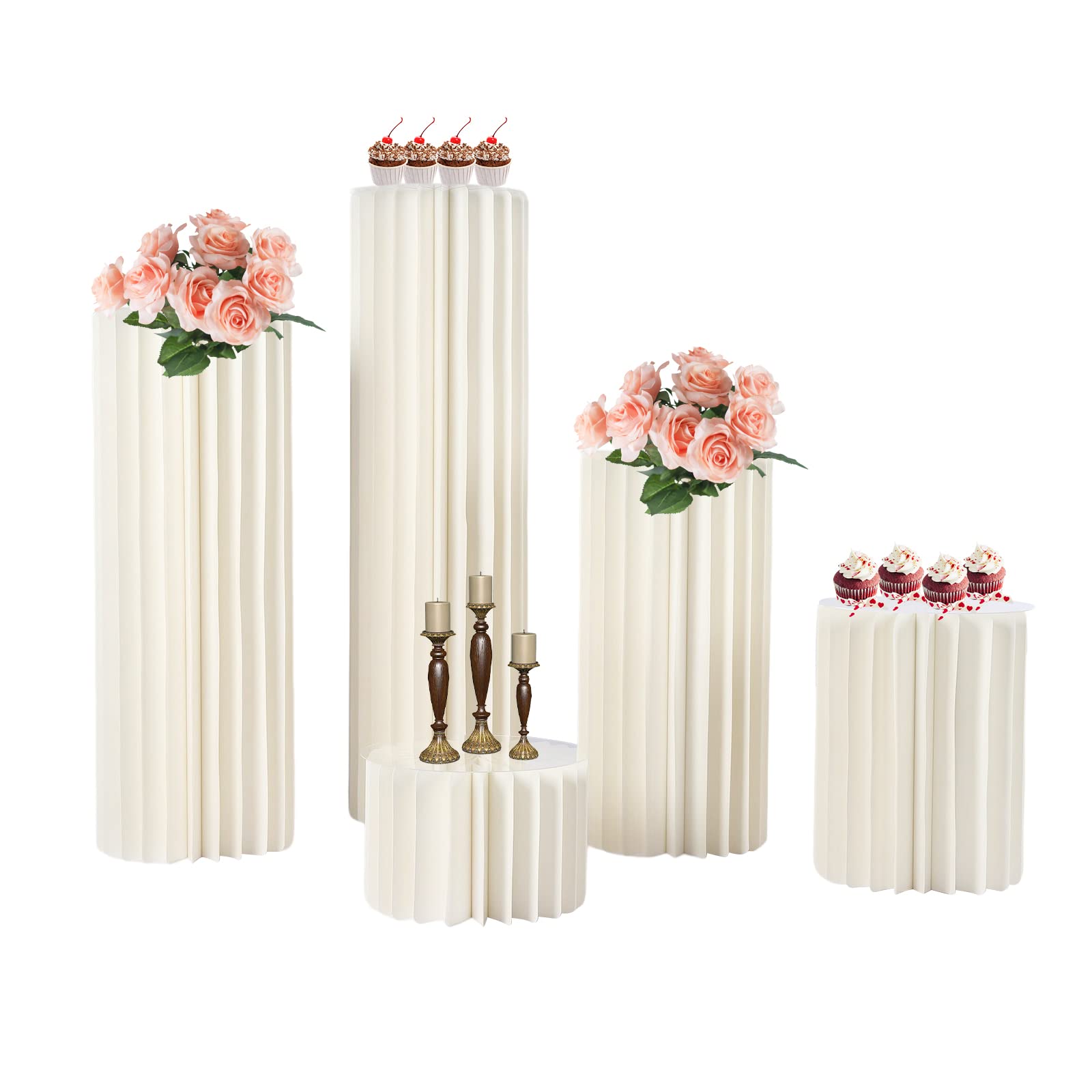 Soporte para flores de cartón para boda, soporte de mesa plegable de cartón, soporte cilíndrico para flores, exhibición de columnas con tapa acrílica, decoración para boda, fiesta, jardín (5 unidades)