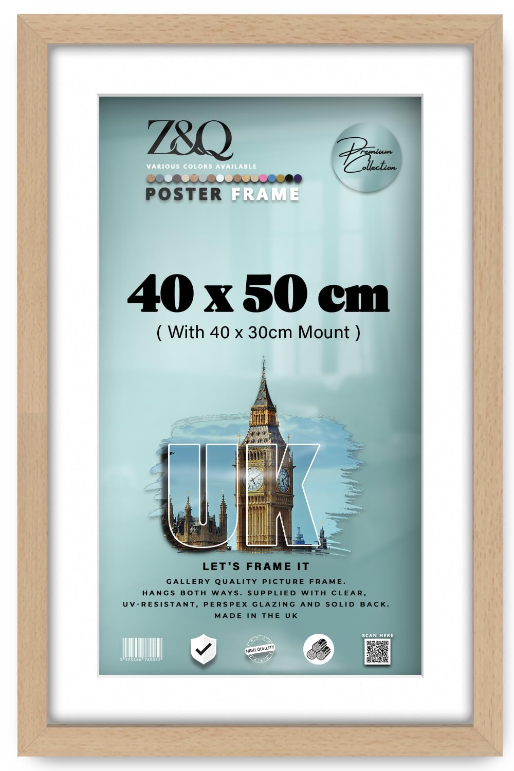Z&Q Beech - Eton Wood (40 X 50 Cm) Poster Frame With 40 X 30 Cm White Mount Sturdy Wall Frame 16 X 20 Inch For Art Gallery, Home Décor, Wall Décor And Artwork [ ]