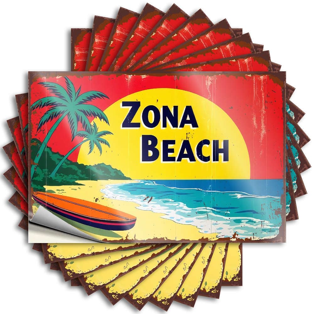 Vintage Home Decor, Funny Sticker Indoor Helmet Zona Beach Sunset Scene with Palm Trees and Boat | Heavy Waterproof Vinyl Stickers(6X9CM)