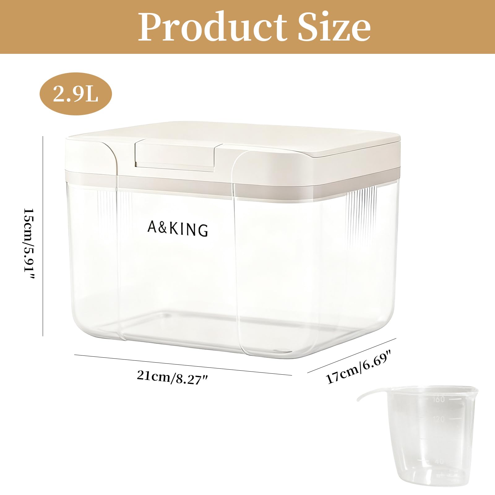 2,9 L Recipientes Herméticos para Alimentos, Caja de Almacenamiento Tapa a Presión con Cuchara Medidora en PET de Grado Alimenticio,Dosificador Detergente Lavadora