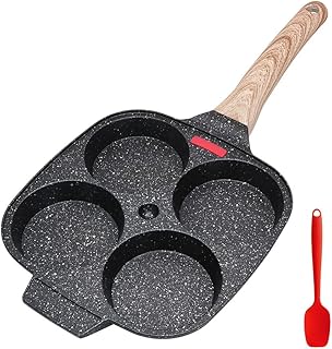 Poêle à 4 Emplacements, Poêle à Pancakes et Omelette Antiadhésive en Aluminium pour Petit-déjeuner Oeuf Au Plat Hamburger, pour Cuisinière à Gaz et Induction (Noir)