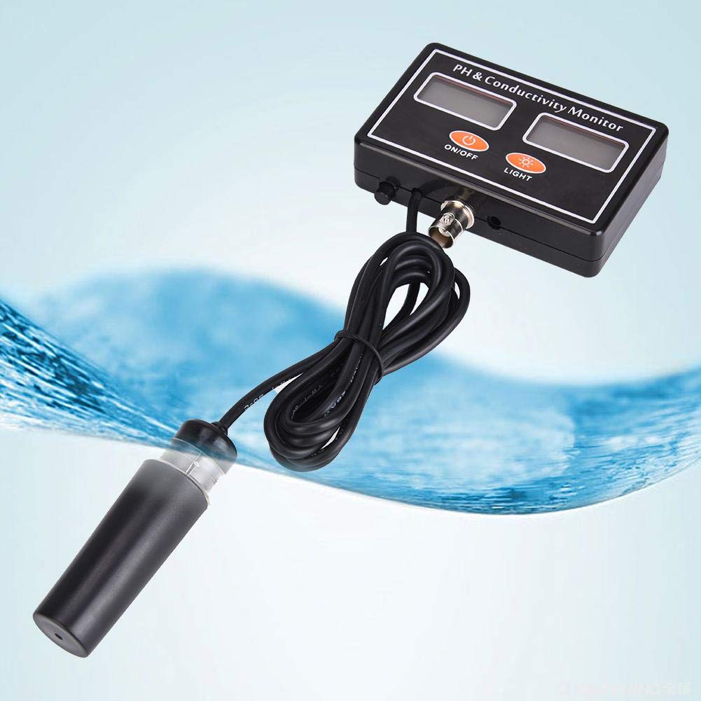 Medidor de monitor de pH digital, medidor de monitor de EC de PH en línea Probador de calidad del agua con sonda de PH reemplazable(Enchufe de la UE)