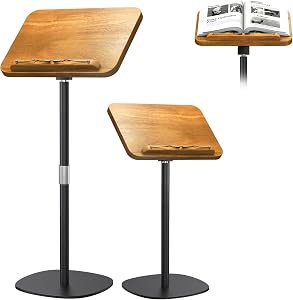 Adjustable Floor Book Stand, Portable Standing Book Stand for Reading, Height Adjustable (56cm-130cm), Wooden Music Stand for Music Sheets, Books, Recipes, Tablets, Laptops