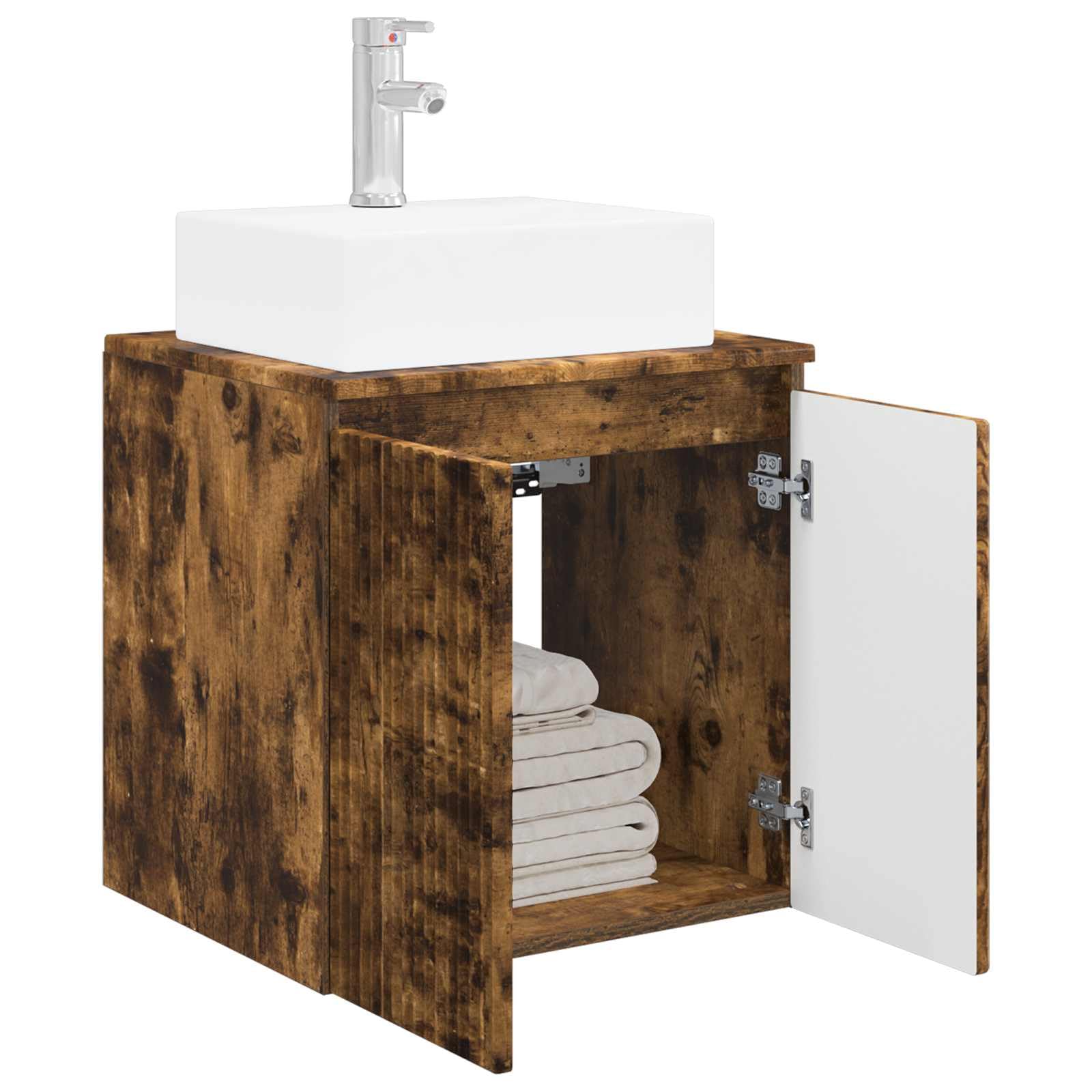 Vidaxl Smokedoak Wall-Mounted Sink Vanity Smoked Oak 49.5 X 41 X 62.5 Cm, Modern Bathroom Storage, Contemporary Sink Vanity, Wall-Mounted Solution, Functional Design, Compact Furniture, Organized Space