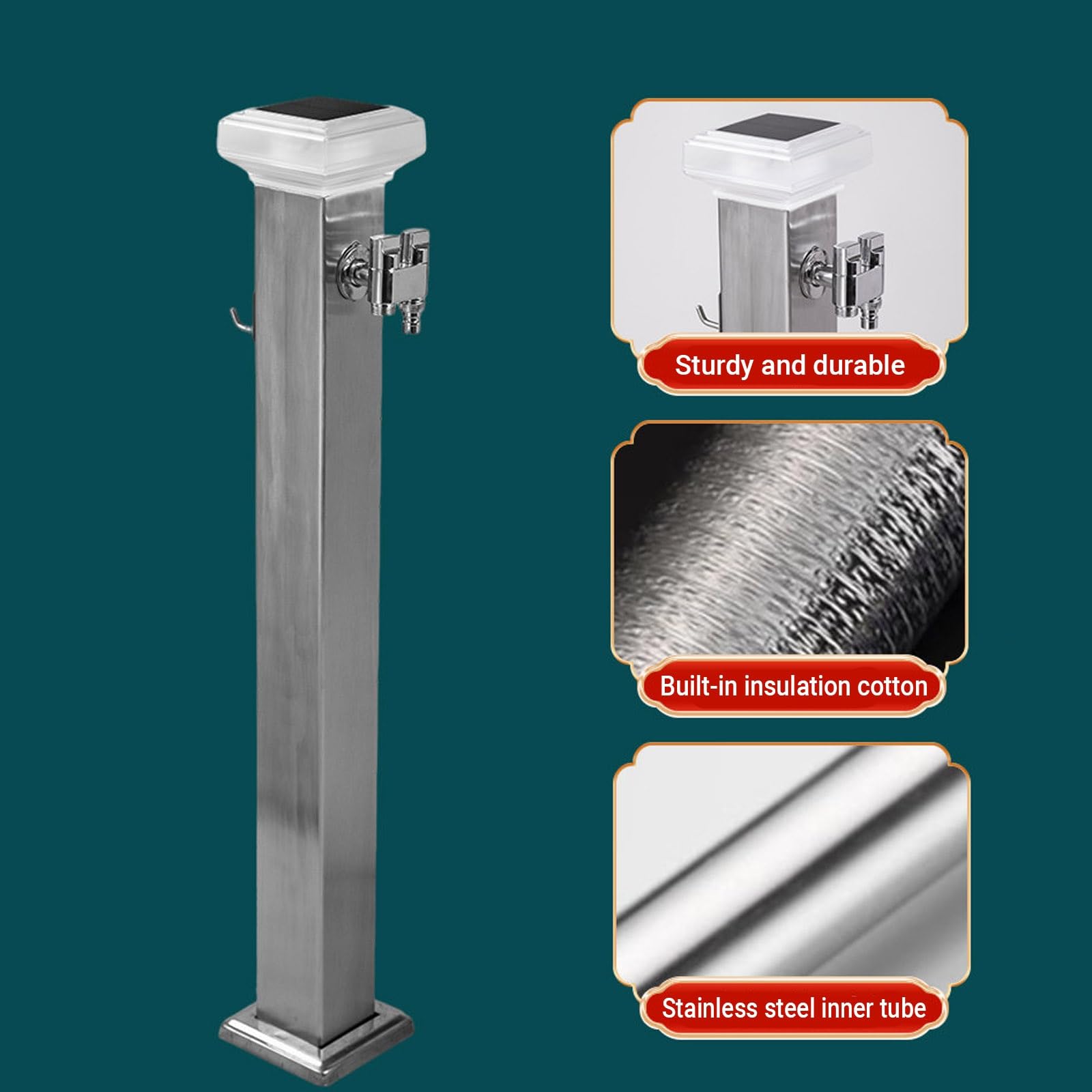 Columna de agua para exteriores, hidrante de jardín de 23.6 a 31.5 pulgadas con luz LED solar y doble boquilla, poste de agua anticongelante aislado para cuidado de césped y mascotas (blanco, 60 cm)