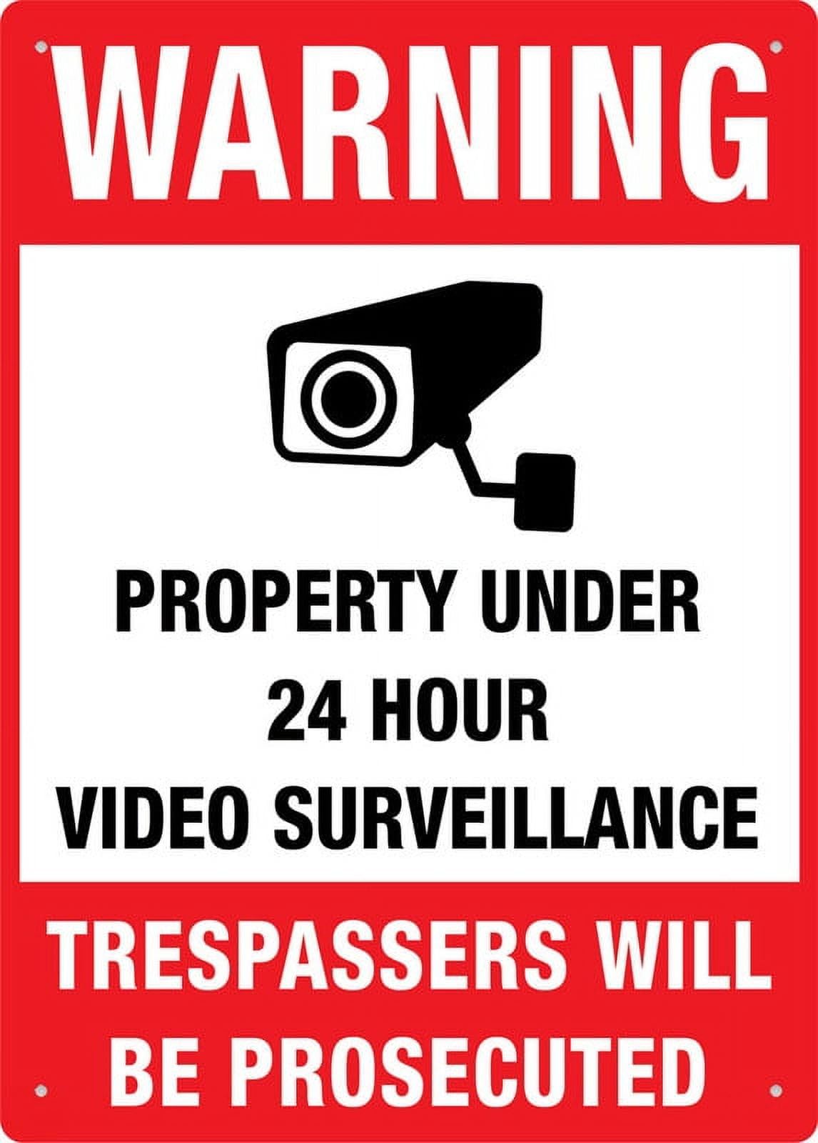 peiyeety Property Under 24 Hour Video Surveillance Sign 12x16 Inches Metal Signs Aluminum Sign Pre-Drilled Holes for Easy Mounting Indoor Or Outdoor Use for Fence Door Or Gate