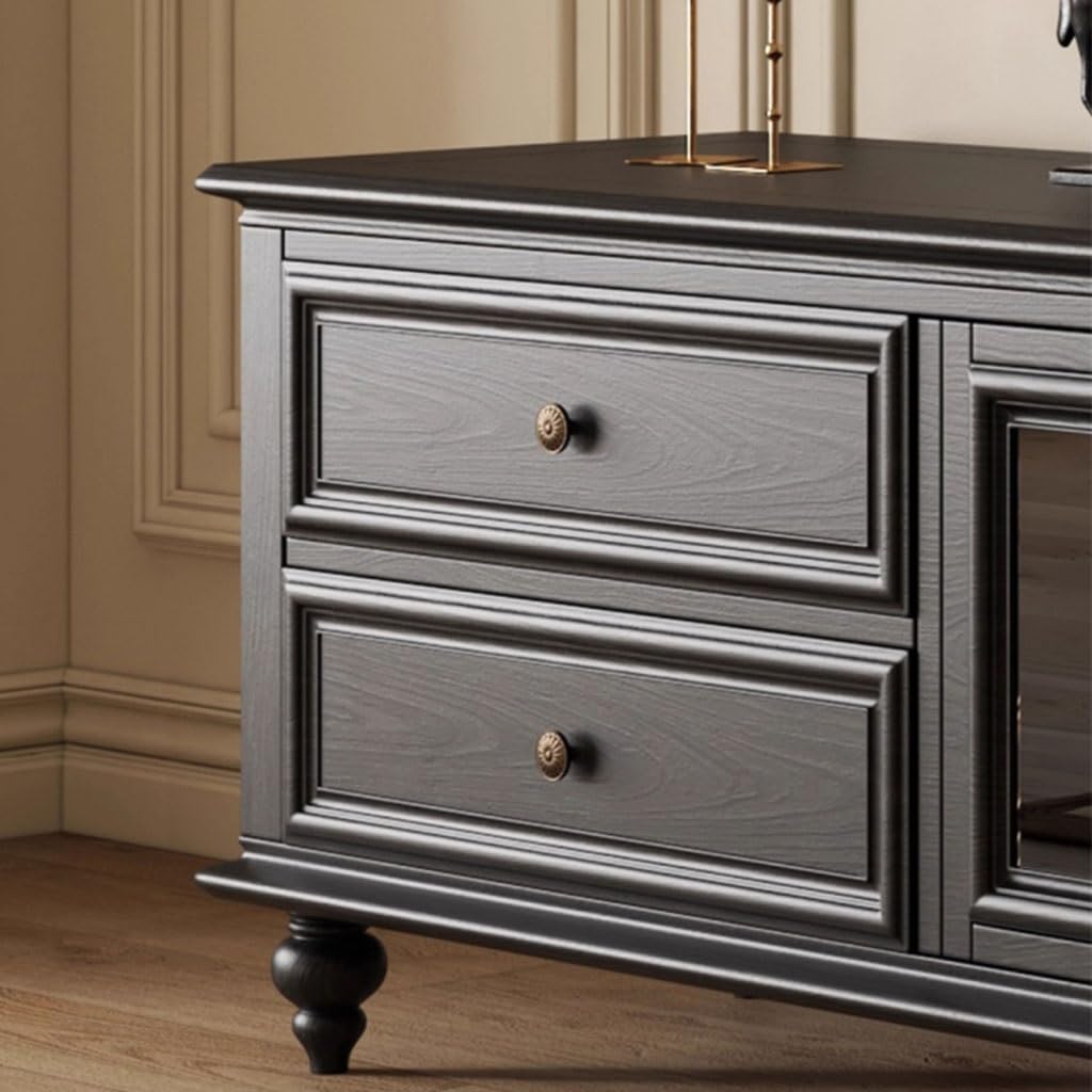 TV-Konsole, Entertainment-Center Amerikanischer Retro-High-End-TV-Schrank aus schwarzem Massivholz, Schlafzimmer, Wohnzimmer, Zuhause, Heller, luxuriöser, hochwertiger Stand-TV-Schrank