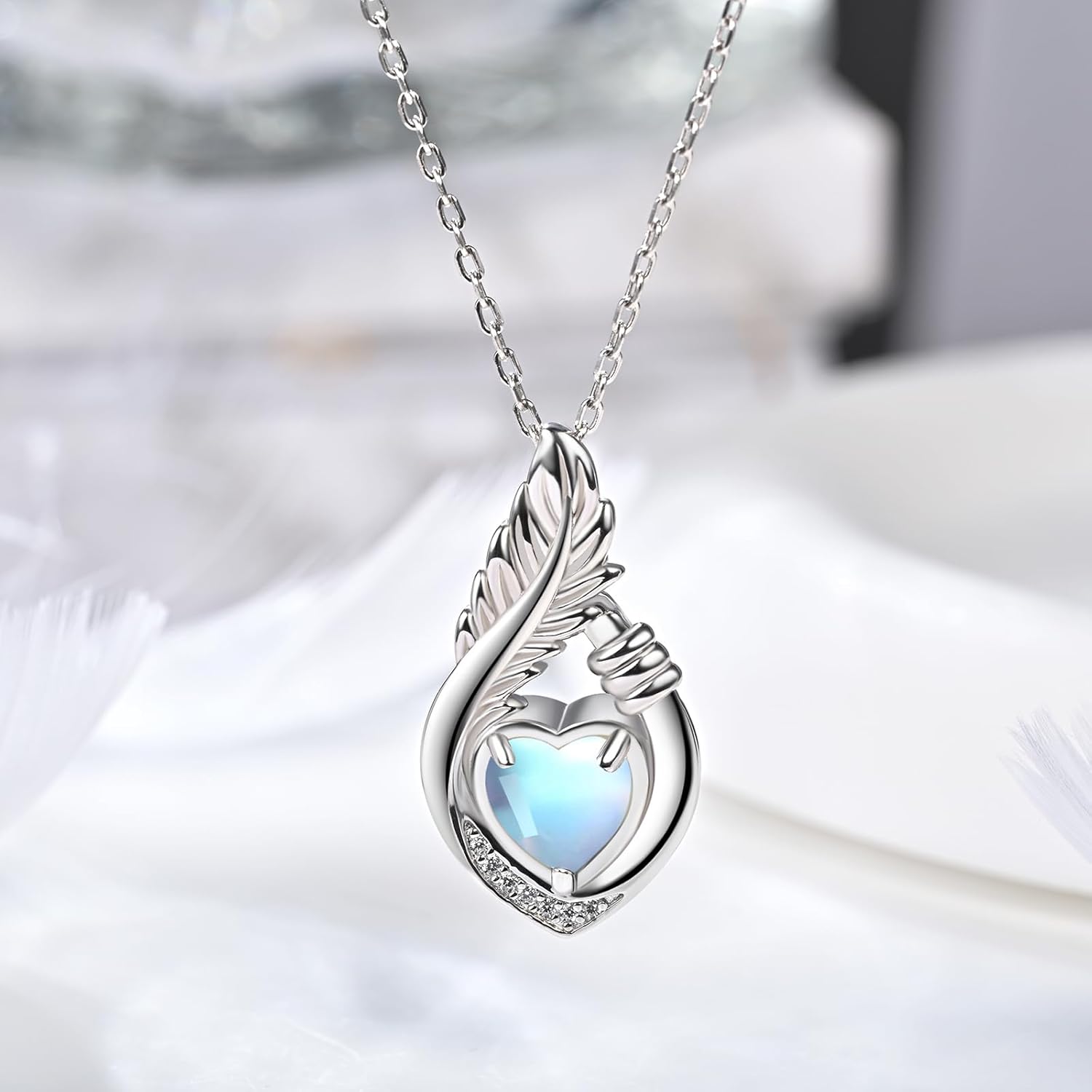 BEILIN Sterling Silver Teardrop Urn Necklace for Ashes Feather Urns Pendant Memorial Keepsake Funeral Cremation Jewelry for Women - Image 4