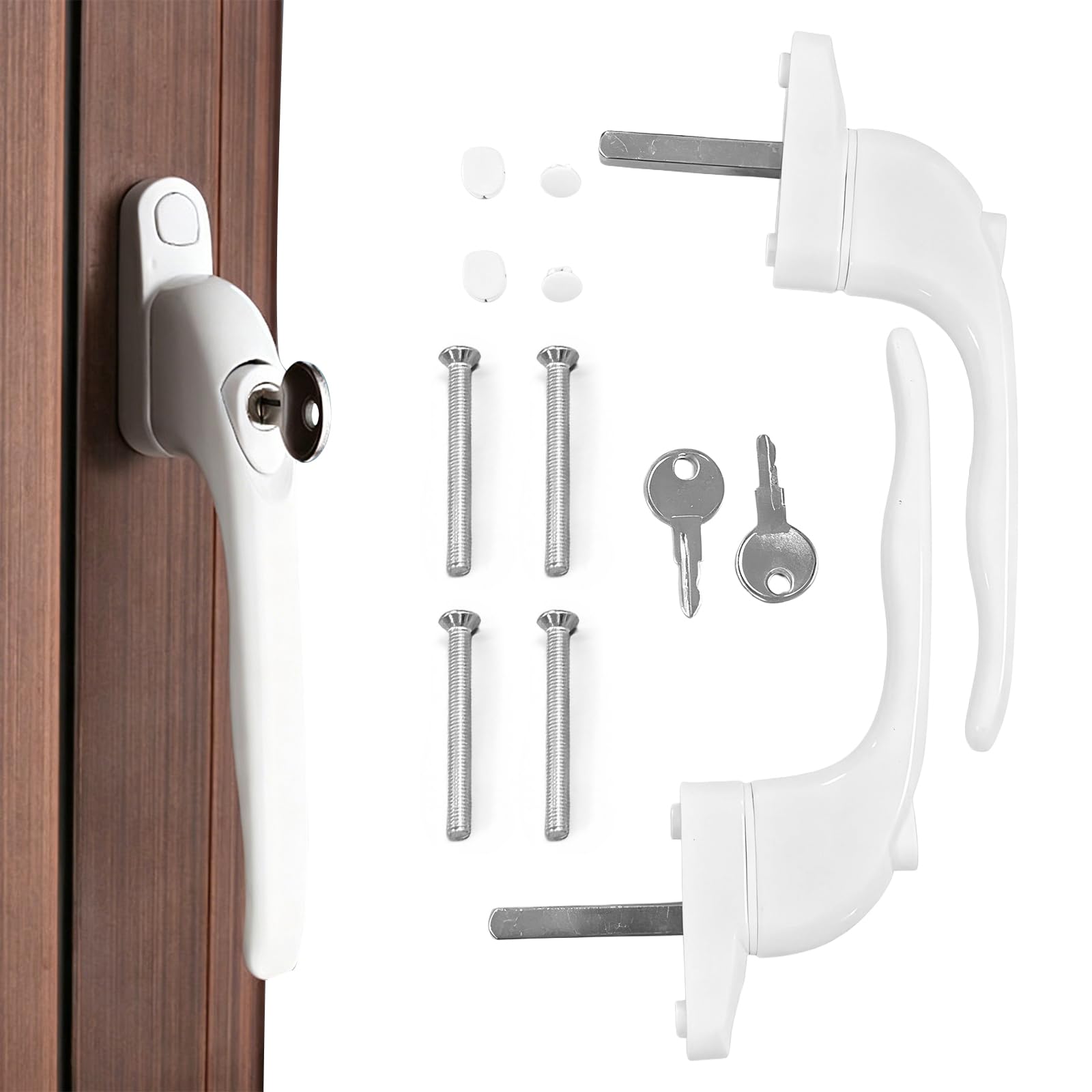 2PCS Window Handles for UPVC Windows, Universal White Window Handle with Key and 43mm Spindle