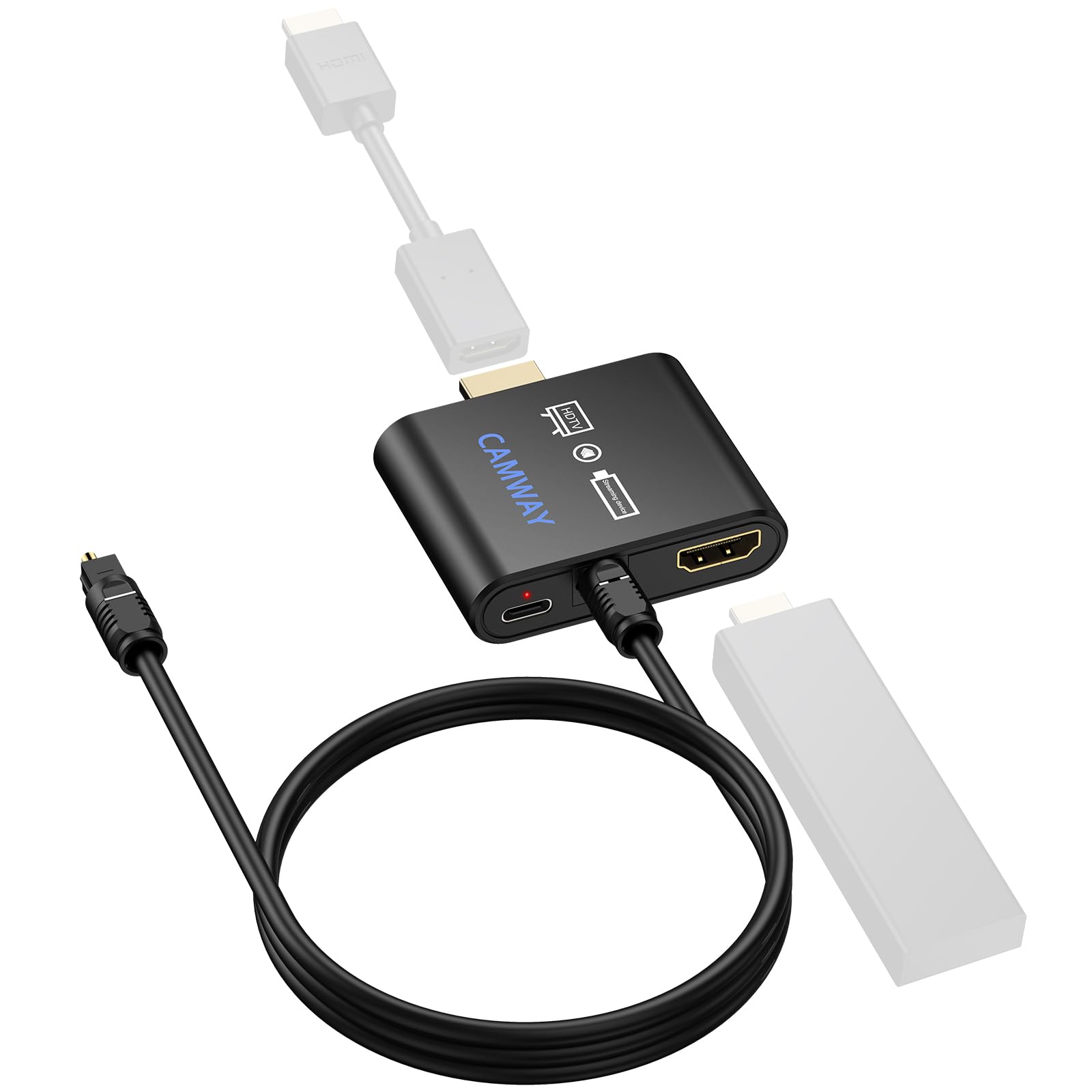 CAMWAY HDMI Audio Extractor 4K, Adaptador HDMI a óptico SPDIF Toslink, Plug and Play, Compatible con Dolby/DTS 5.1 para Fire TV Stick（4K MAX/ 4K/Lite y etc） Global Recycled Standard Global Recycled Standard Global Recycled Standard