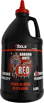 CE TOOLS 3LB Baboon Butt Red EXTREME VISIBILITY Marking Chalk-Made in USA Red, For Chalkline, Job site Chalk, Hydrophobic, Construction use.