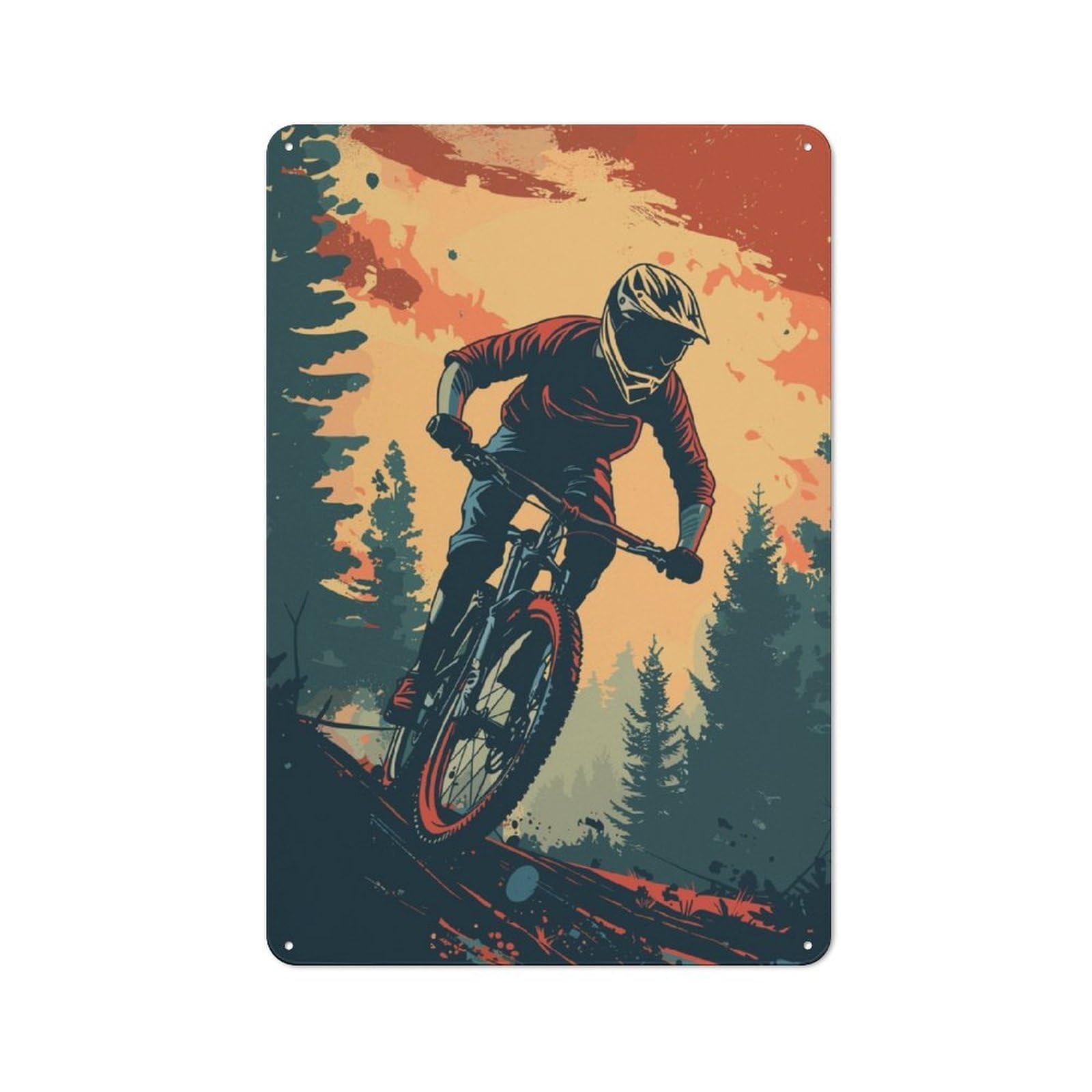 Junmoney Mountainbiking Downhill Metal Wall Sign 30X20cm Featuring For Home Bar Wall, For Themed Interiors In Home Bars And Entertaining Spaces