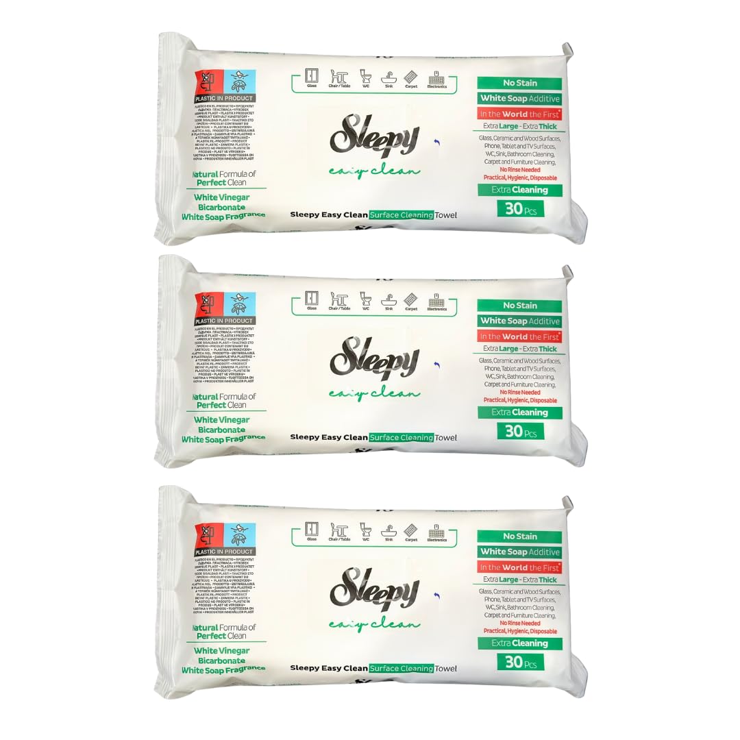 3 toallitas de limpieza Sleepy Easy Clean | 30 unidades por paquete | jabón blanco verde | para un brillo sin rayas en todas las superficies