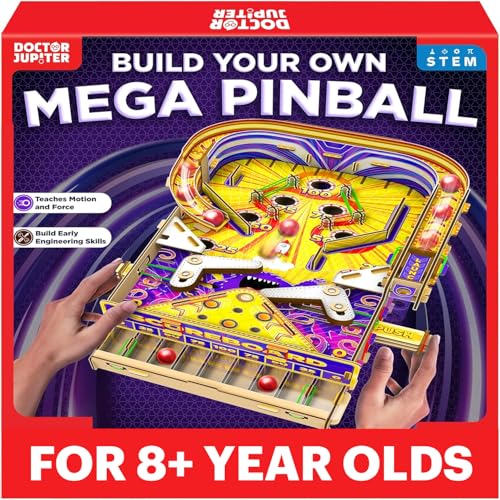 Doctor Jupiter Pinball Machine STEM Kit for Kids Ages 8+ | Birthday Gift Ideas for Boys & Girls | Build Your Own Mega Pinball Arcade Game for 8, 9, 10, 11, 12, 13, 14 Years Olds