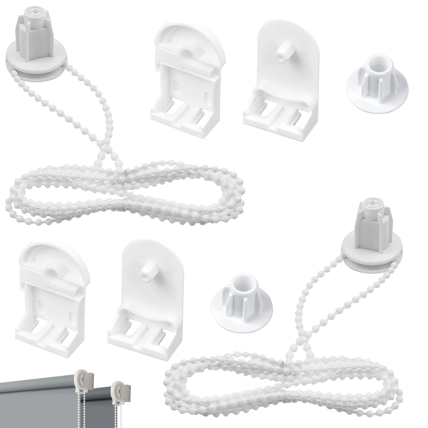 2 Sets of 25mm Roller Blind Replacement Parts –Plastic Brackets, Bead Chain & Fixings for Smooth Window Coverings