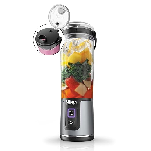 Ninja Blast Portable Blender, 530ml, Leakproof Lid & Spout, Powerful Cordless Mini Blender, Rechargeable, Smoothies, Protein Shakes, Blends Ice and Frozen Fruit, Black, BC151EUBK