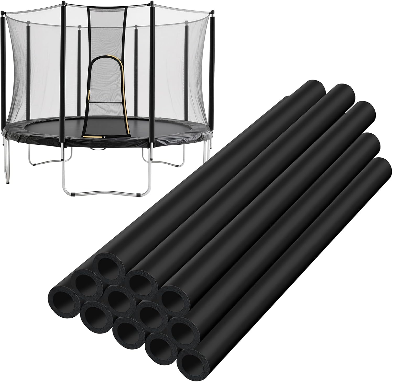 12PCS Trampoline Pole Foam Sleeves 35.5 "and 25 Ties, Waterproof Trampoline Pole Covers Replace Outdoor Accessories (Black)