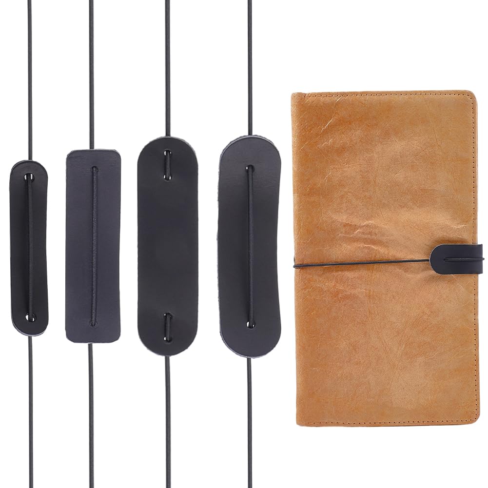 CRASPIRE 4 Size Journal Closure Strap Elastic Band for Pocket Regular A4 A5 Size Cowhide Leather Notebook Black 1.1 Yard Rope Interlocking Bands Edge Protection Cover for TN Traveler Notebooks Planner