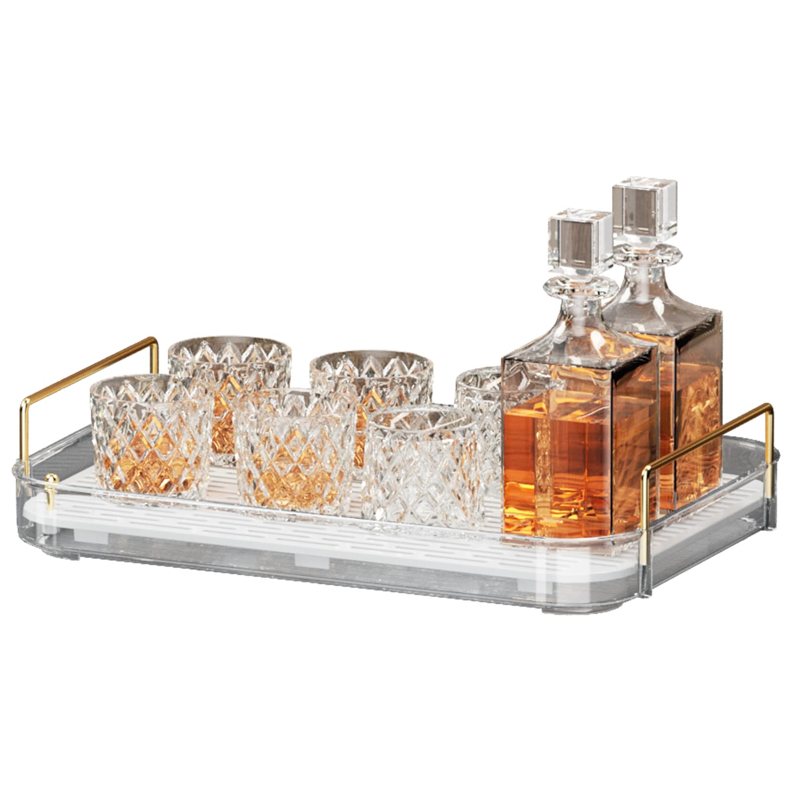 Seoneiro Whiskey Tray, Glass Cup Rack, Mug Holder, Coffee Cup Organizer, Bathroom Countertop with Drain Board Wine Glass Decorative Food Tray, Kitchen