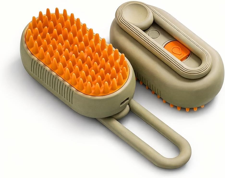 Escova Pet Elétrica 3 em 1 com Vapor Recarregável para Cães e Gatos – Removedor de Pelos, Escova Massageadora e Hidratante, Limpeza Fácil, Ideal para Todos os Tipos de Pelagem