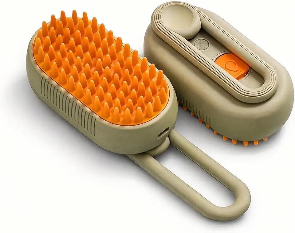 Escova Pet Elétrica 3 em 1 com Vapor Recarregável para Cães e Gatos – Removedor de Pelos, Escova Massageadora e Hidratante, Limpeza Fácil, Ideal para Todos os Tipos de Pelagem