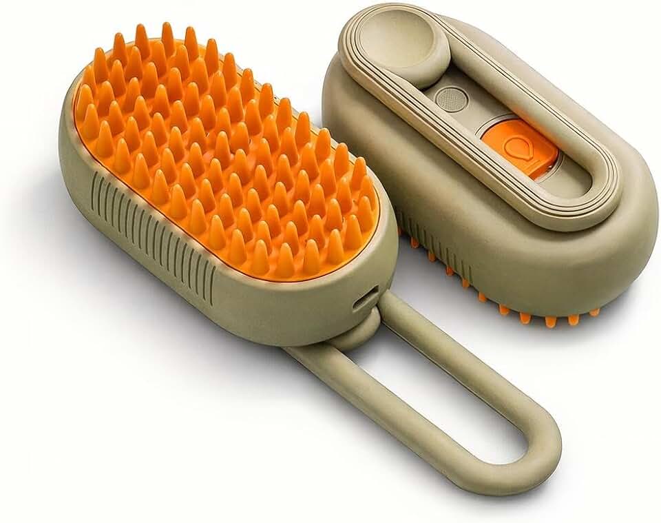 Escova Pet Elétrica 3 em 1 com Vapor Recarregável para Cães e Gatos – Removedor de Pelos, Escova Massageadora e Hidratante, Limpeza Fácil, Ideal para Todos os Tipos de Pelagem