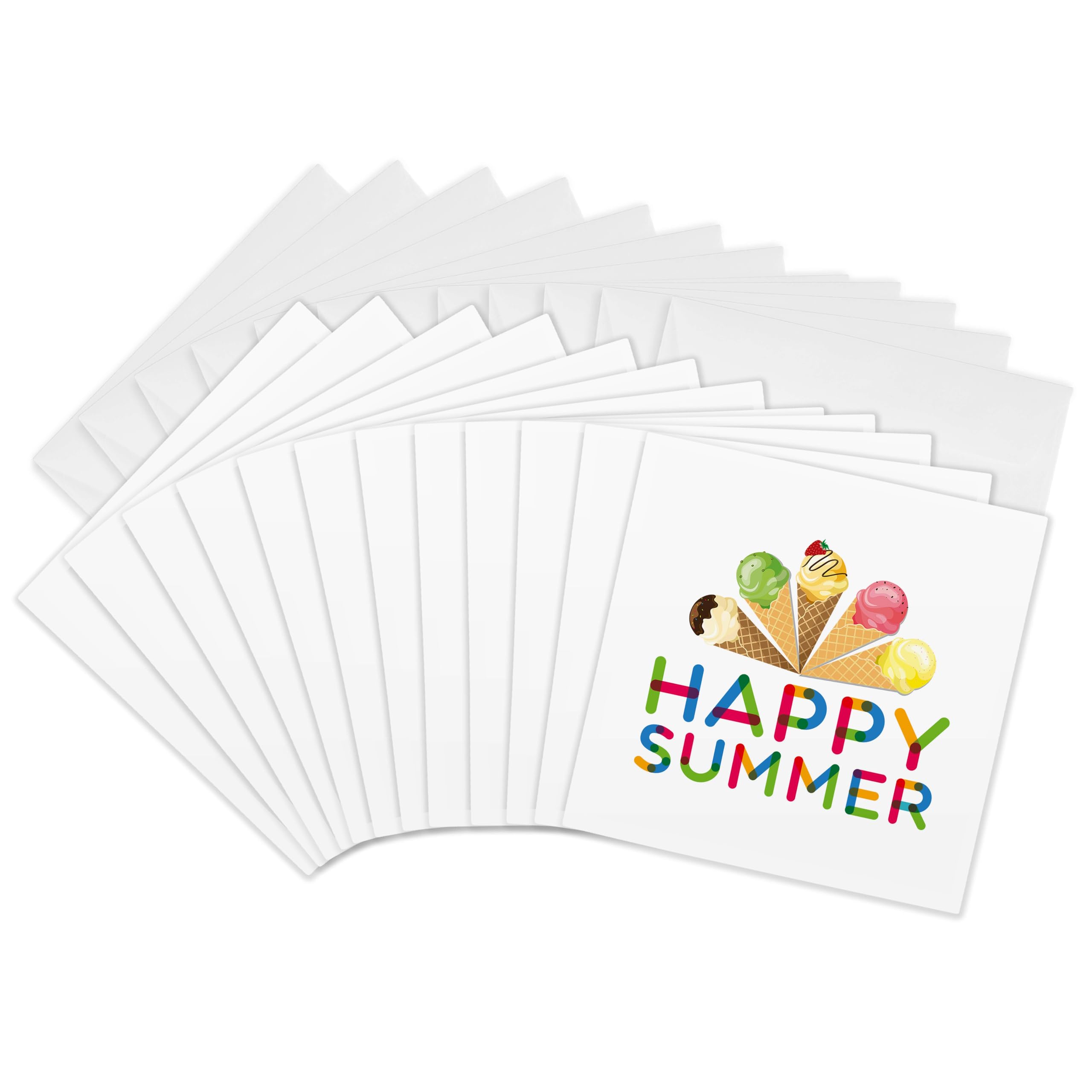 Greeting Cards - Happy Summer colorful text and a crown of five yummy ice cream treats - 12 Pack - Alexis Design - Ice Cream