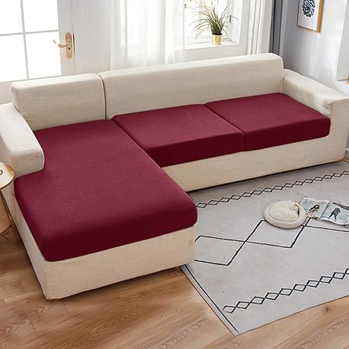 WISEFIN - Funda de sofá modular, cubiertas elásticas de cojín para sofá, protectores de muebles para sofá en forma de L (1 pieza, color rojo vino)