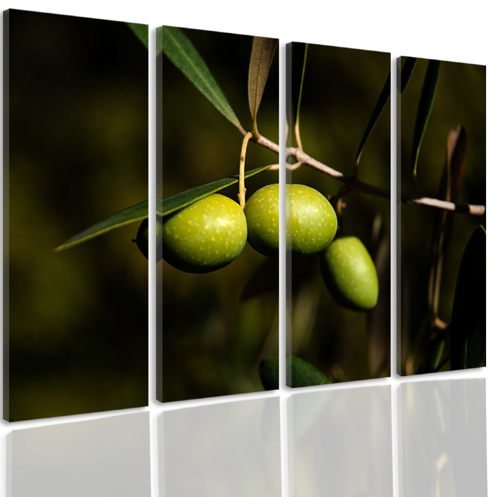 Feeby. Cuadro en Lienzo - 4 Partes - Cuadros decoración, Imagen Impresa en Lienzo, Canvas, Tipo C, 120x80 cm, Aceitunas, ÁRBOL, Verde