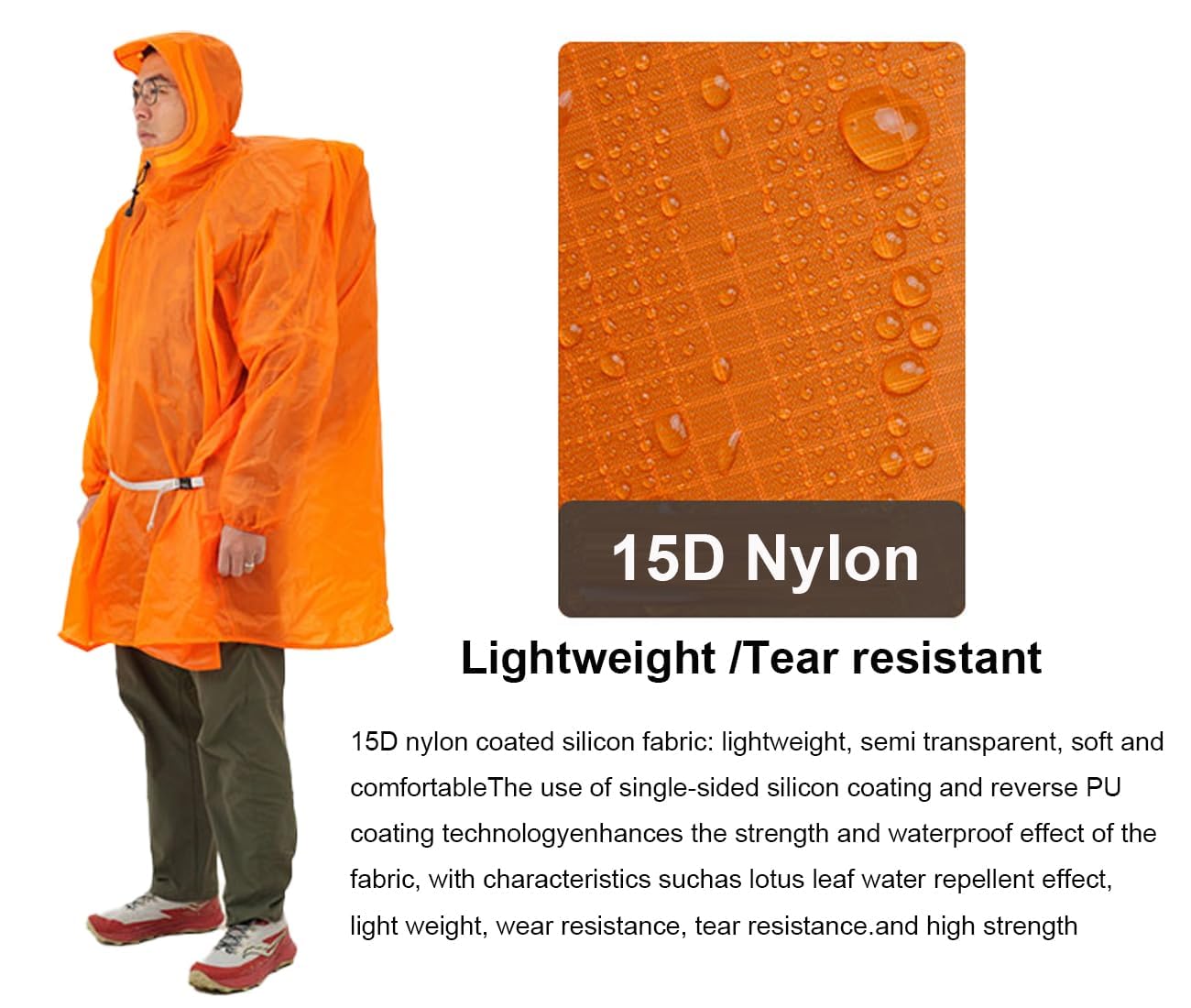 3FULGEAR Poncho de pluie 3F en nylon 15D léger, coupe-vent, résistant à la neige, imperméable pour la randonnée, l'alpinisme, le camping