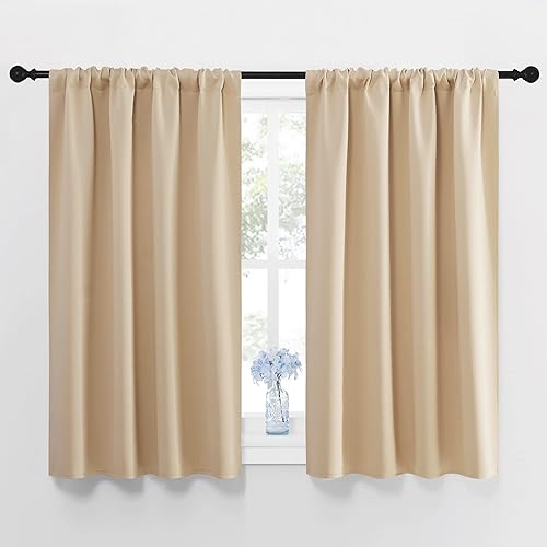 NICETOWN Blackout Room Darkening Curtains - Home Decoration Light & Noise Reducing Thermal Insulated Window Draperies with Rod Pocket Top (Biscotti Beige, Set of 2, 42 inches Wide x 45 inches Long)