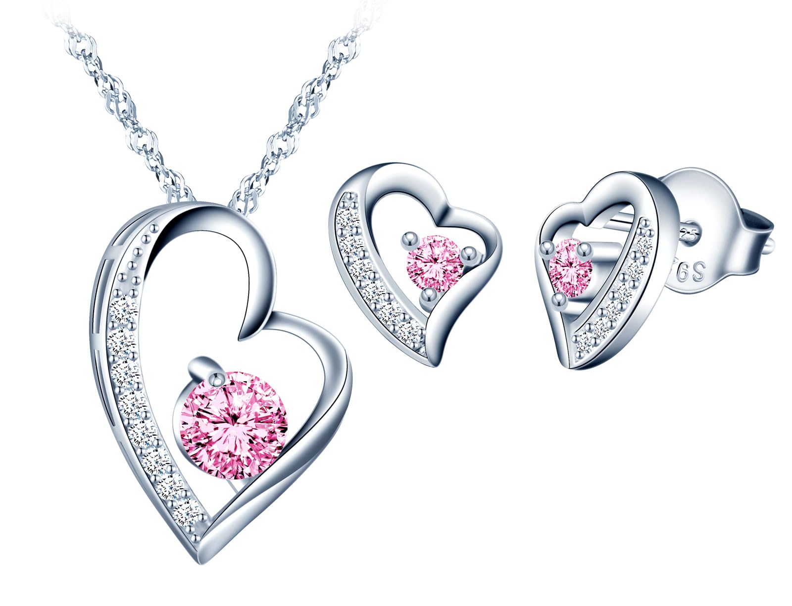 MICSAVI Collana e Orecchini di Cuore Set di Gioielli da Donna Ciondolo con Catenina Cuore in Argento Sterling 925 e Zirconia cubica