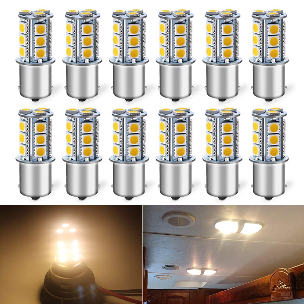 Alopee 1141 LED Bulb RV Light Bulbs Interior 12V Warm White 1156 Bulb Replacement for 7506 1141 1003 RV LED Lights Interior Camper Light Bulbs Trailer Boat RV Light Bulbs 5050 18SMD, Pack of 12