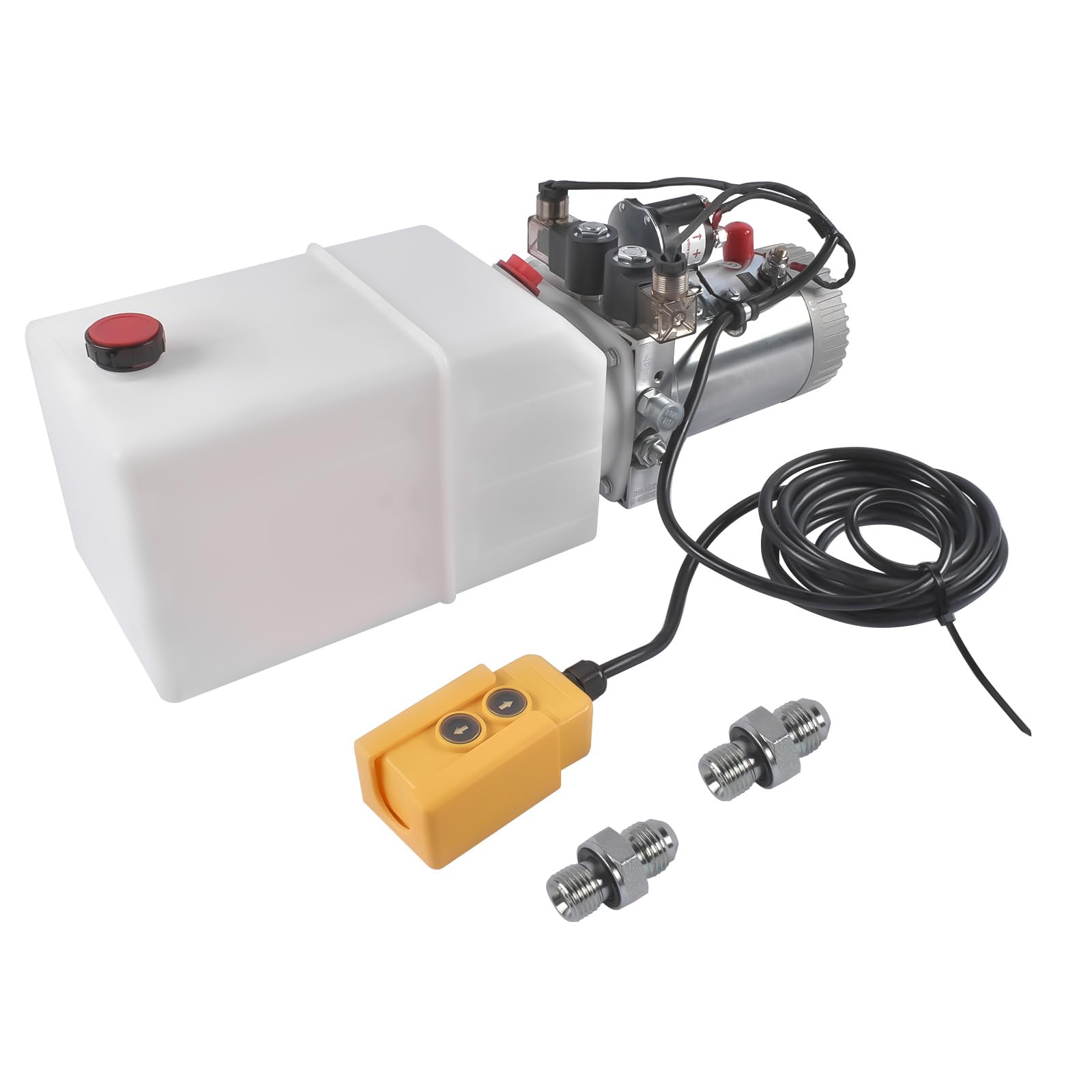 Centralina idraulica da 6 quarti Potenza 1.6KW, Pompa idraulica a doppio effetto 12V DC per sollevamento auto rimorchio con cassone ribaltabile, Unità di potenza pompa idraulica, Serbatoio di plastica
