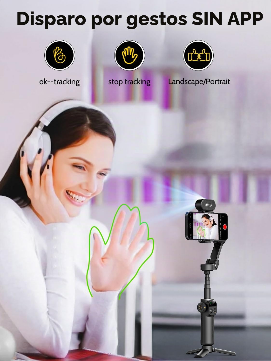 AOCHUAN 3 Ejes Cardán Estabilizador para Smartphone, Seguimiento SIN Aplicaciones, Varilla de Extensión, Estabilizador de Seguimiento de Caras y Objetos para iPhone, Grabación Vídeo - Smart X2AI Negro