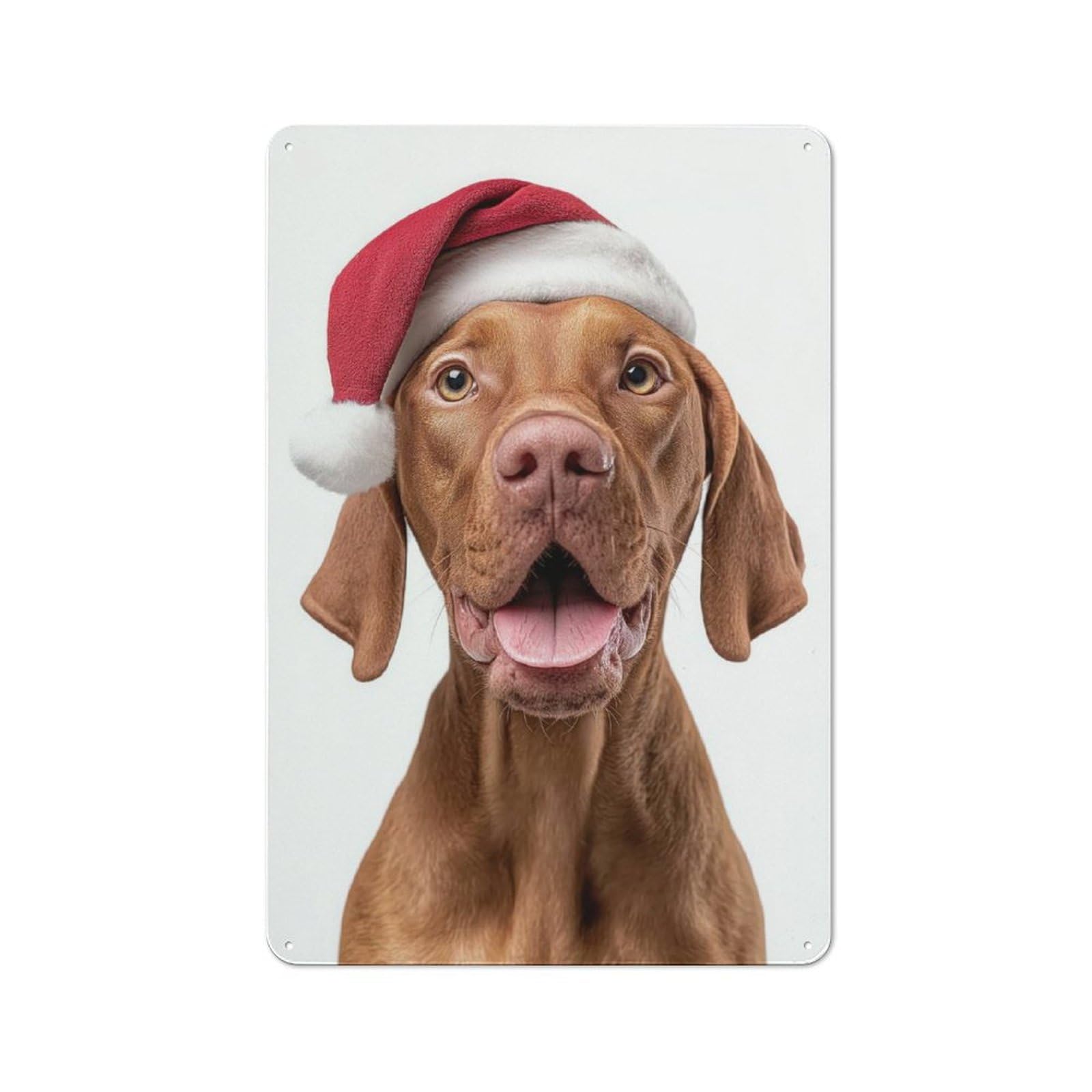 Junmoney Vizsla Dog With Santa Hat Portrait 30X20cm Rustic Metal Sign With For Hobby Room Or Studio, Metal Sign Decor For Hobby Rooms And Studios