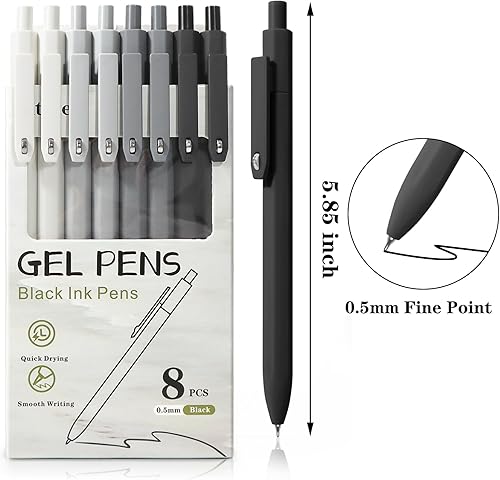 Miniatura 2 de Bolígrafos de gel negros, 8 bolígrafos de tinta negra de punta fina para escribir diario, suministros escolares de oficina estéticos, regalos para