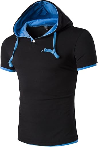 Mens Stylish Short Sleeve Hooded T-Shirts Workout Athletic Gym Hoodie Tees Slim Fit Summer Hippie Hooded Shirt