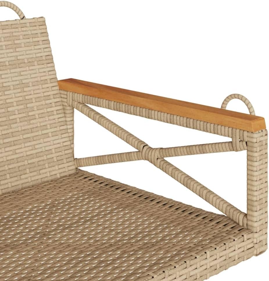vidaXL Beige Poly Rattan Swing Bench Hanging Hammock Chair - Outdoor Garden Seat, Patio Lounge - 24.8"x24.4"x14.6"