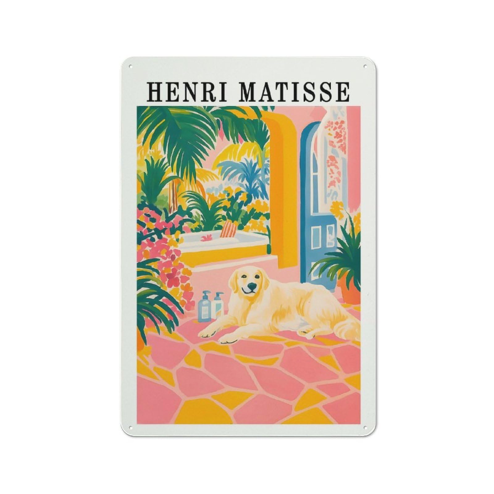Junmoney Style-22 Henri Matisse Style Dog Art Everyday Metal Wall Decor 30X20cm, Decorative Tin Plaque For Flat, Dorm Room, Lounge Or Cafe