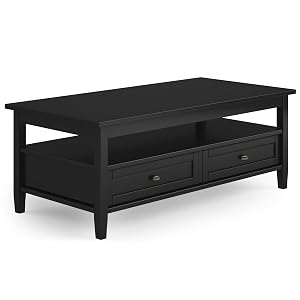 SIMPLIHOME Warm Shaker Coffee Table - 48 inch Wide Solid Wood Coffee Table in Black Transitional Living Room