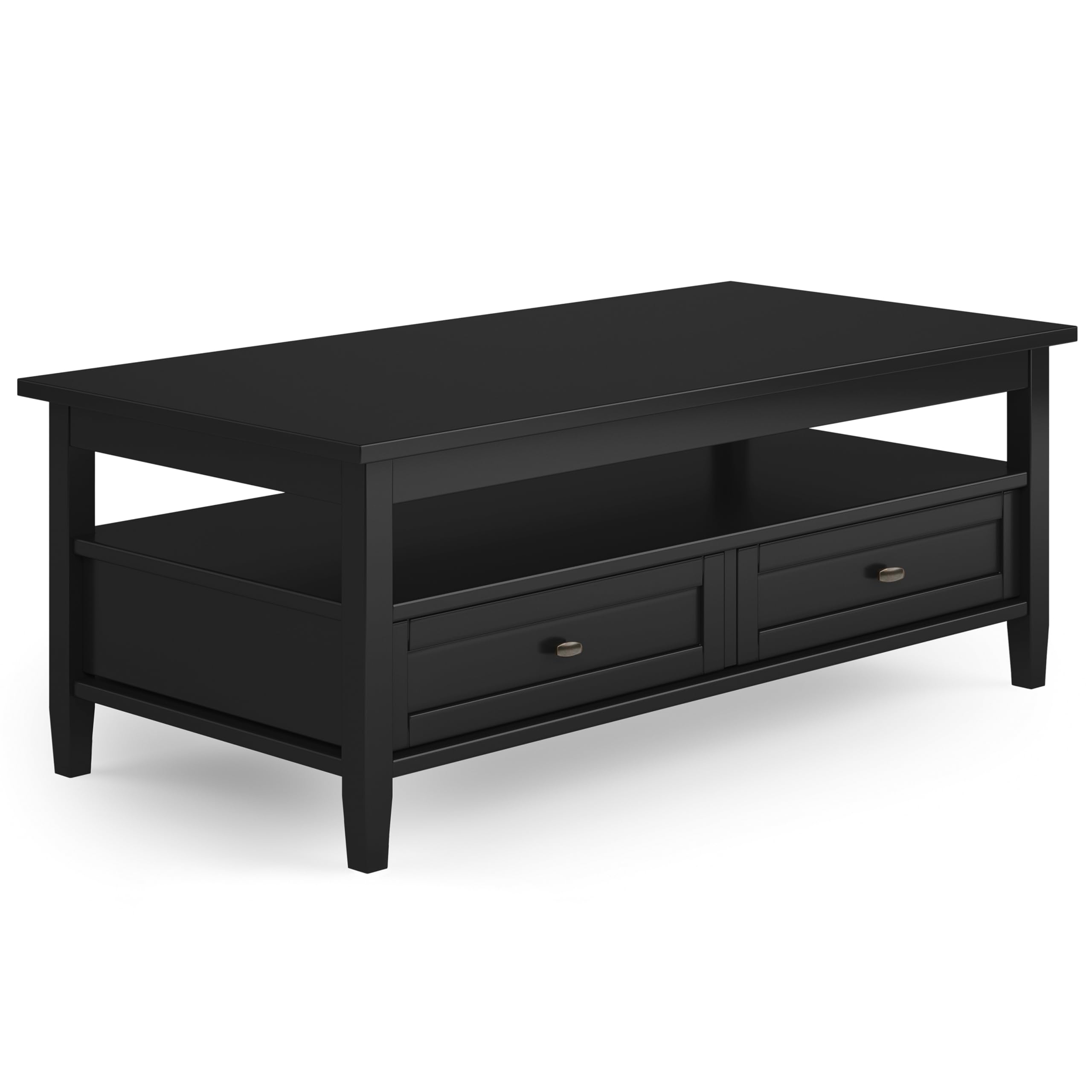 SIMPLIHOME Warm Shaker Coffee Table - 48 inch Wide Solid Wood Coffee Table in Black Transitional Living Room