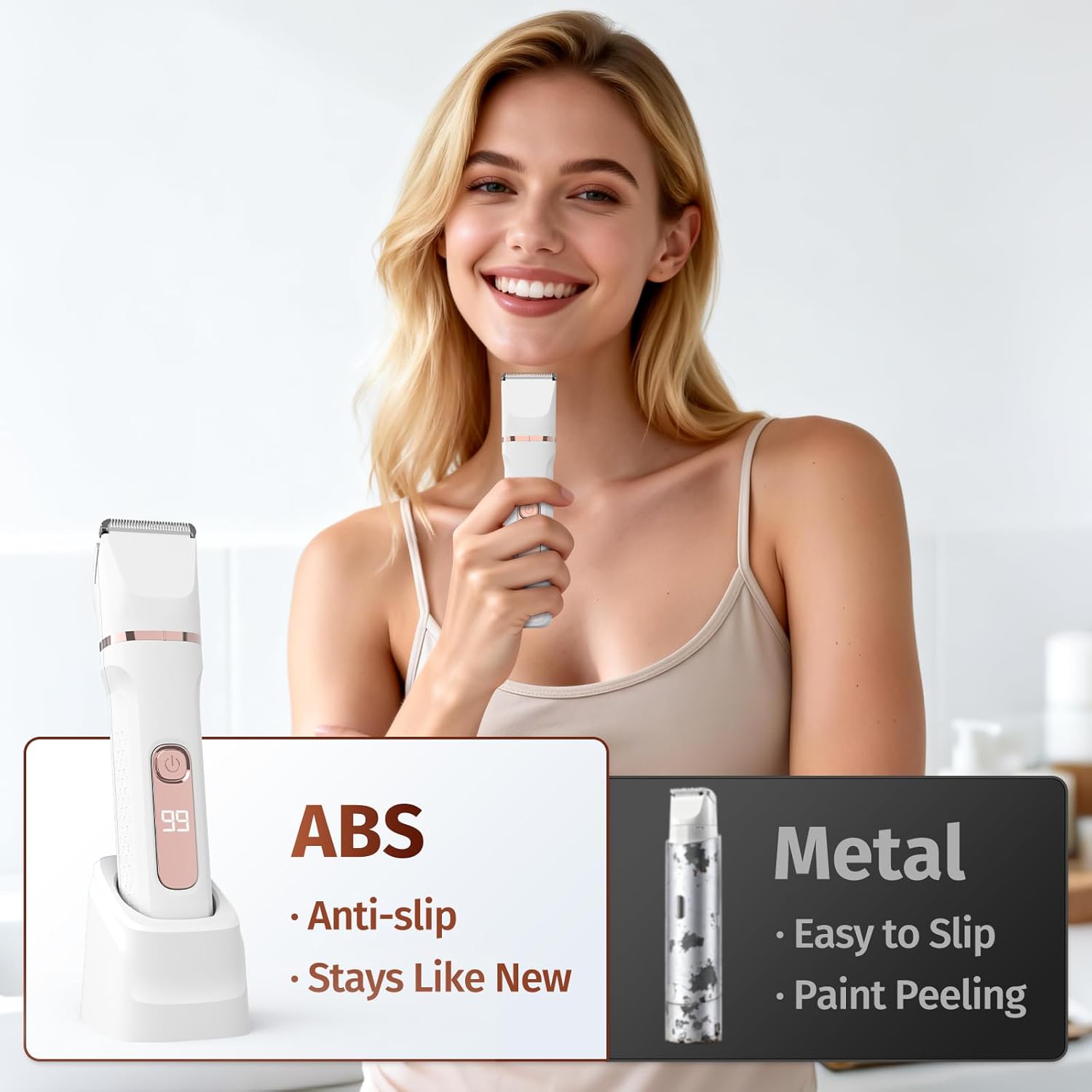 Bikini Trimmer for Women,5-in-1 Electric Razors for Women,Electric Shaver for Women's,IPX7 Waterproof Trimmer for Men Legs,with 5 Replaceable Blade Heads,USB Recharge Dock（White） - Image 5